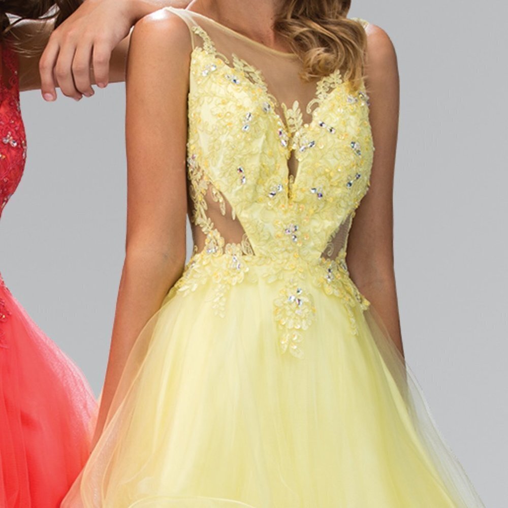 NEW SHORT SLEEVELESS BABY DOLL DRESS WITH ILLUSION SWEETHEART NECKLINE GL GS2156